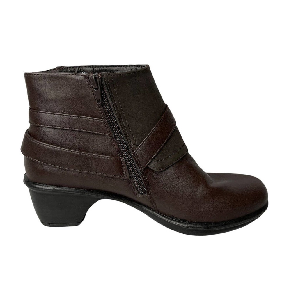 NEW Womens Easy Street Amanda Buckle Faux Brown Leather Ankle Boots Booties Sz 7 - Picture 5 of 10
